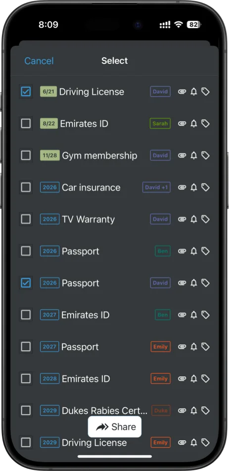Endlog exporting documents through the iOS share sheet.