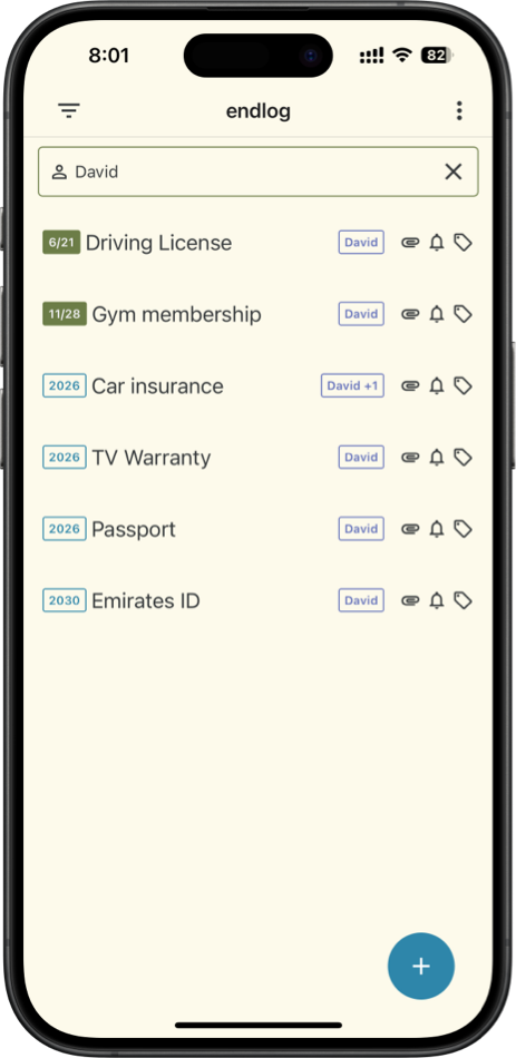 Endlog App Screenshot - Tags